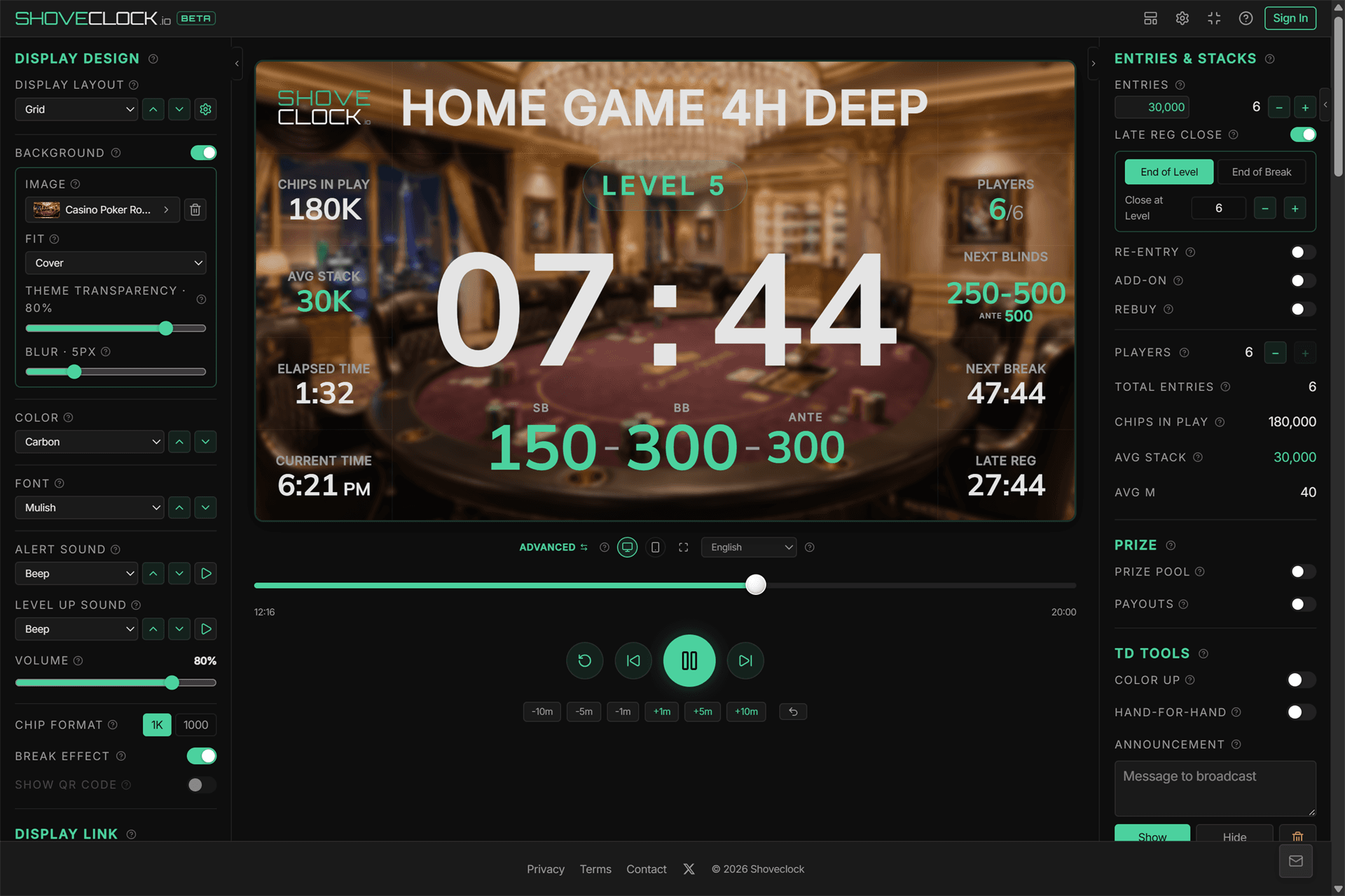 SHOVECLOCK customizable Vegas Neon theme
